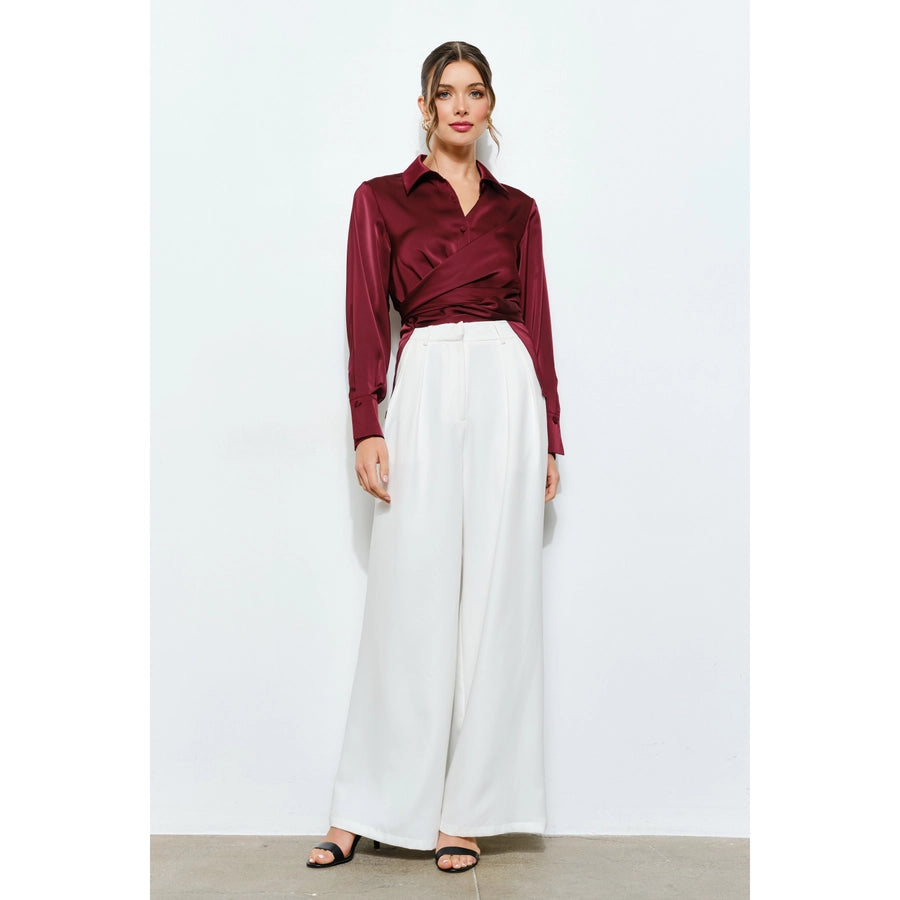 Chic Side Pockets High Waist Pleated Wide Leg Pants