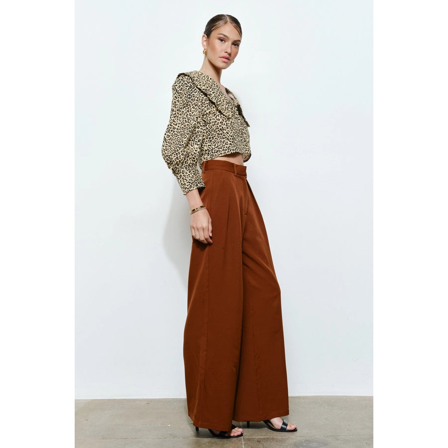 Chic Side Pockets High Waist Pleated Wide Leg Pants