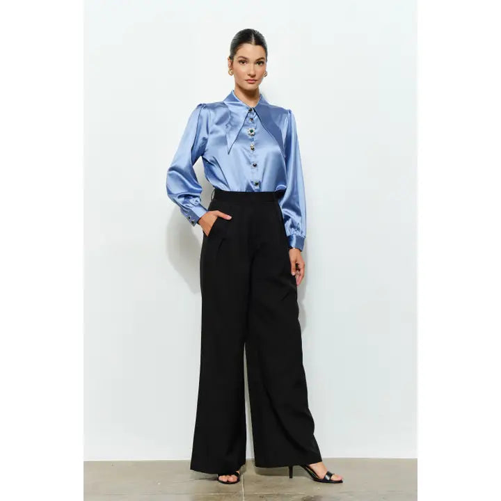 Chic Side Pockets High Waist Pleated Wide Leg Pants