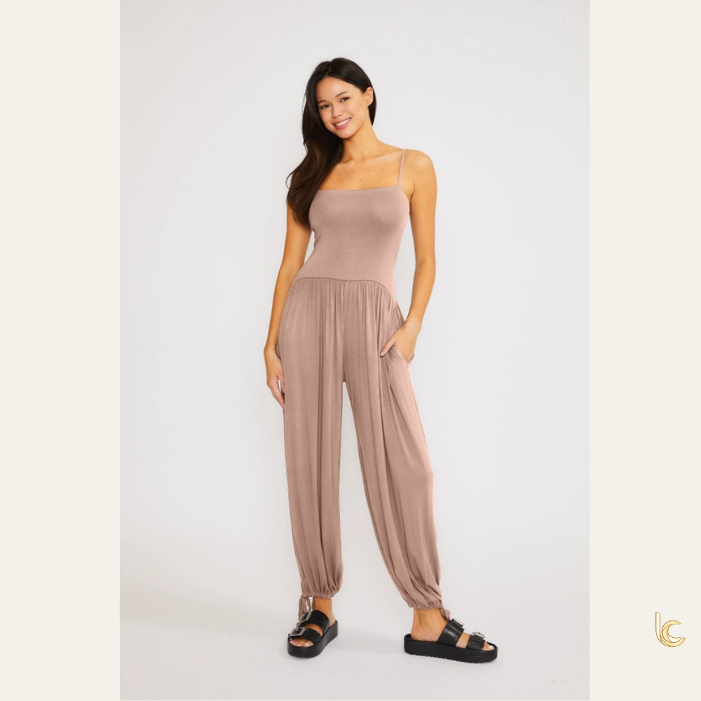 Square Neck Strappy Jumpsuit – Balloon Leg Summer Casual Jumpsuit