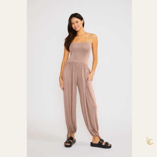 Square Neck Strappy Jumpsuit – Balloon Leg Summer Casual Jumpsuit