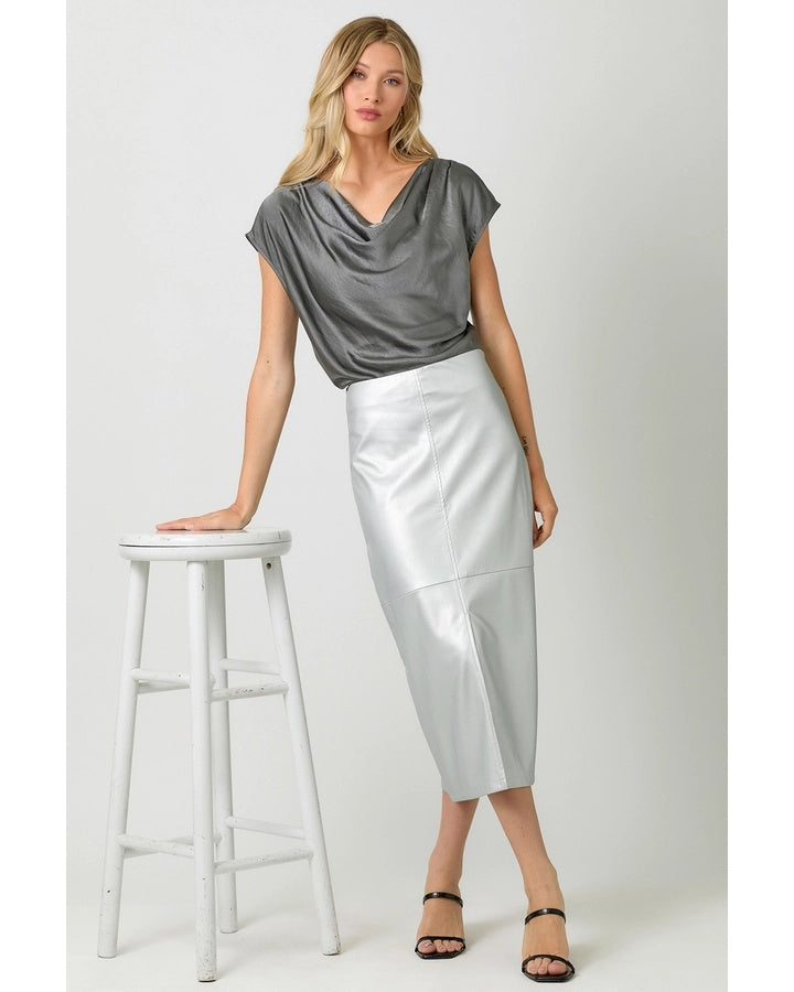 Vegan Leather Front Slit Midi Skirt