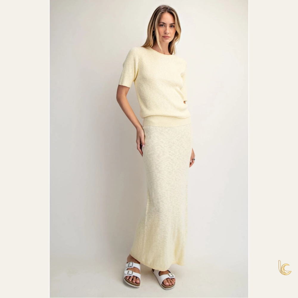 Women's Rib Knit Sweater Set – Linen Feel Crop Top & Maxi Skirt Outfit