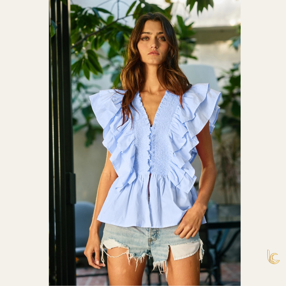 Ruffle Smocked Peplum Blouse