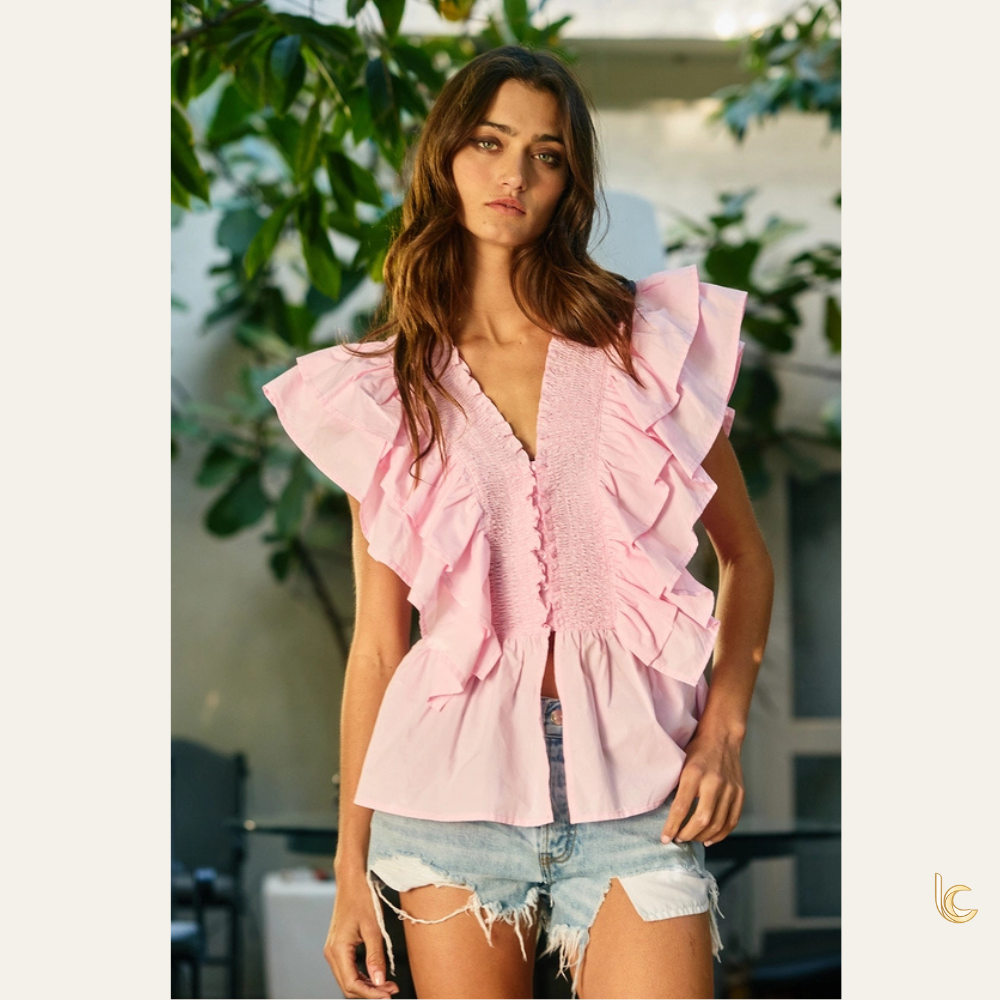 Ruffle Smocked Peplum Blouse