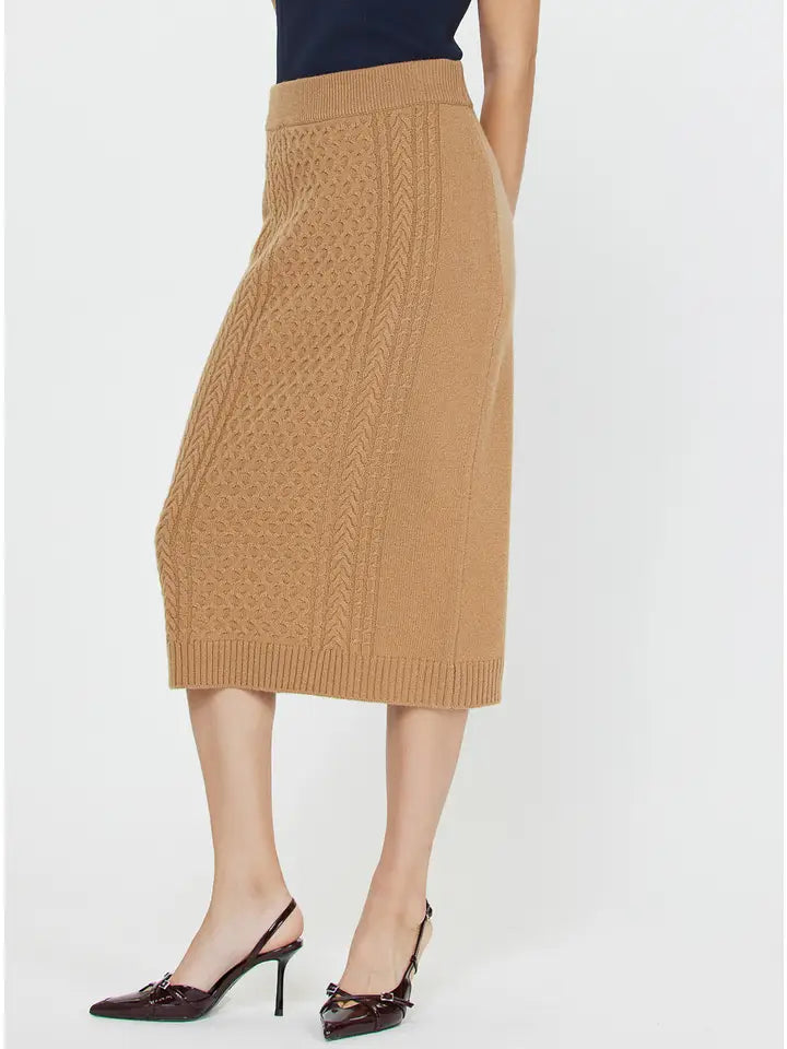 Wool Cable Knit Midi Skirt