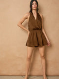 Satin Halter Open Back Romper