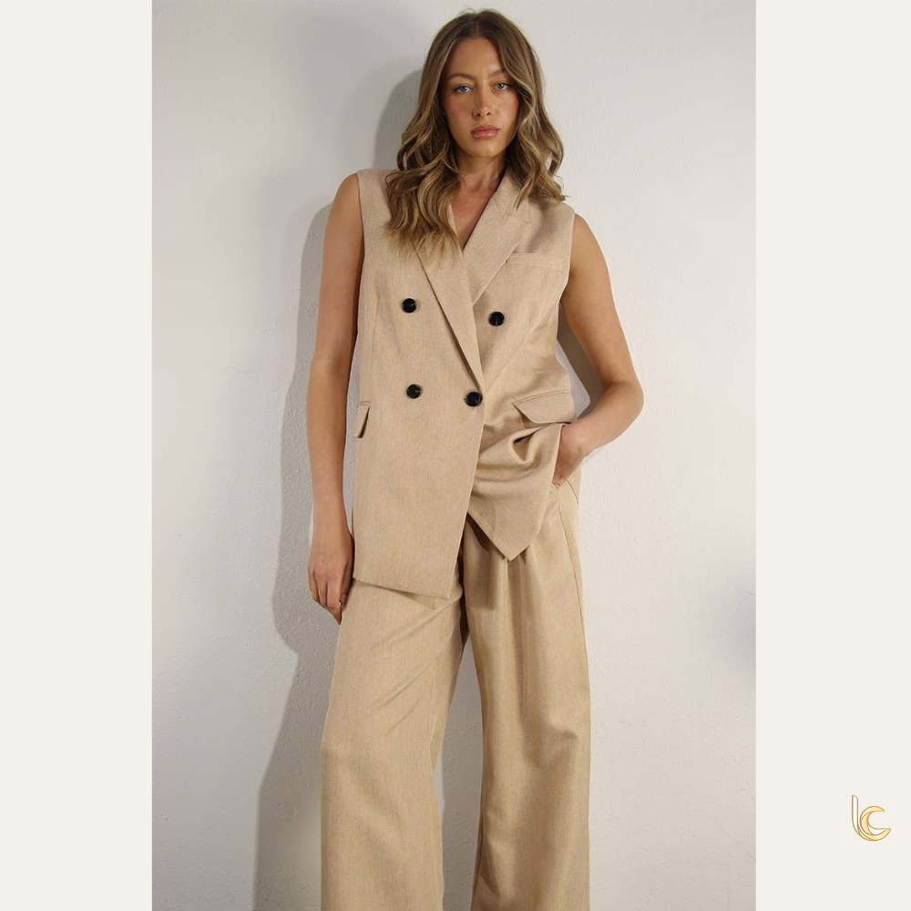 Sleeveless Blazer & Wide-Leg Trousers Set