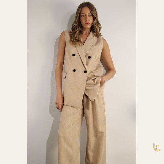 Sleeveless Blazer & Wide-Leg Trousers Set