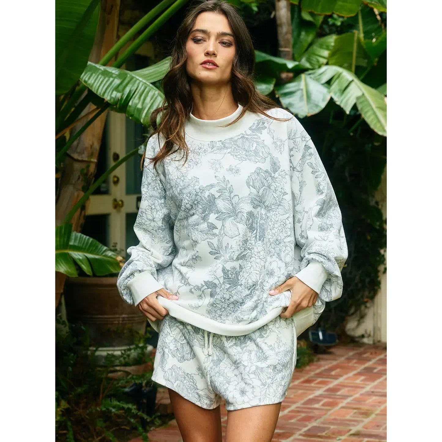 Floral Oversized Mock Neck Sweatshirt & Short