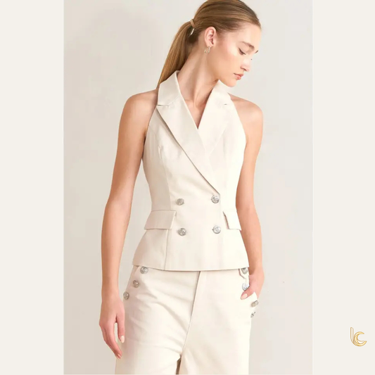 Halter Blazer Vest & Wide Leg Pants Set – Minimal Tailored Matching Set