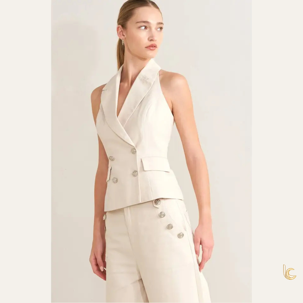 Halter Blazer Vest & Wide Leg Pants Set – Minimal Tailored Matching Set