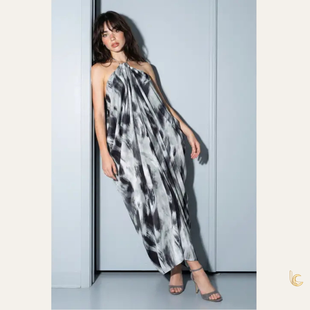 Marble Print Halter Maxi Dress