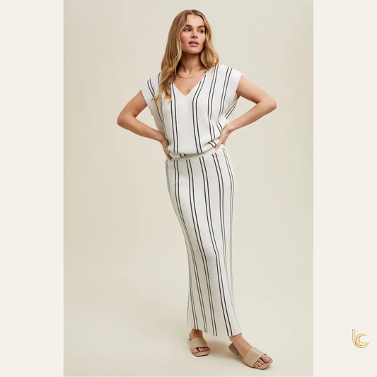 Striped Knit Top & Maxi Skirt Set